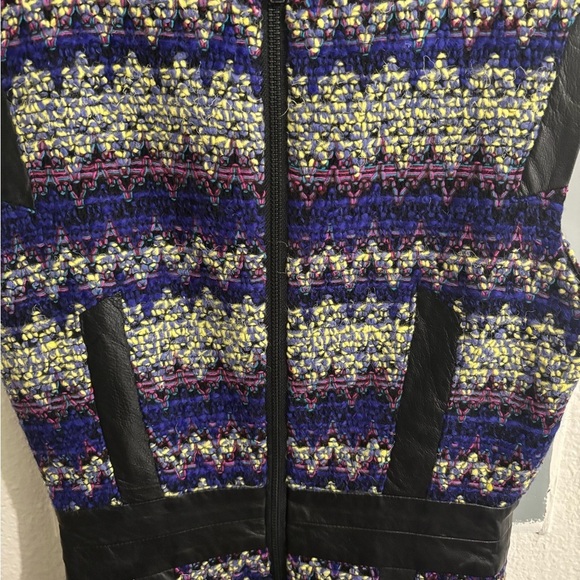 Milly Tweed Chevron 100% Wool Leather Sheath Dress Quiet Luxury Women’s Size 0 - Picture 6 of 11